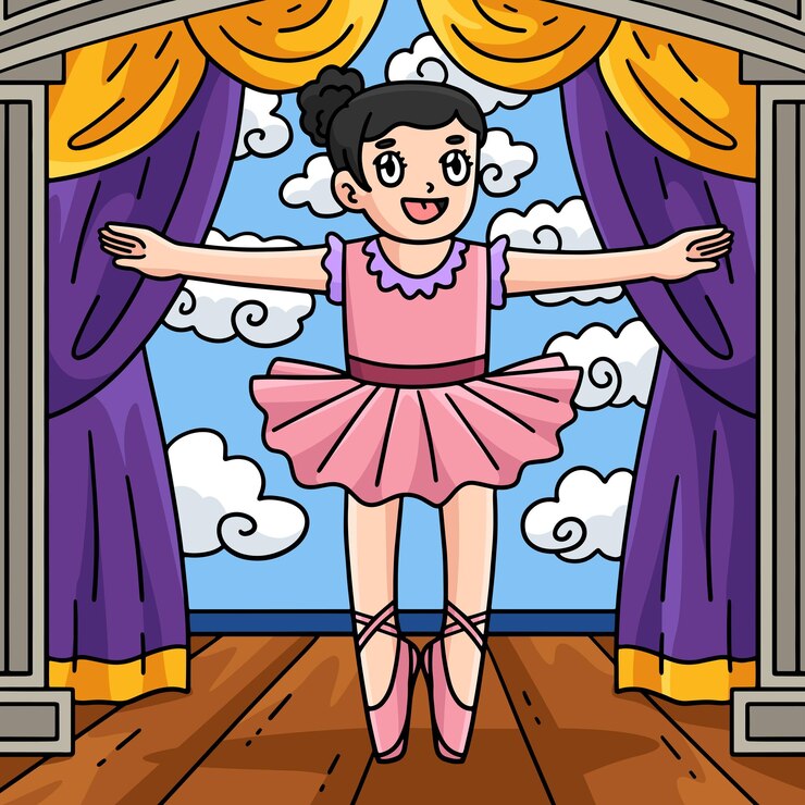 Vector ballerina on the toes colored cartoon illustration