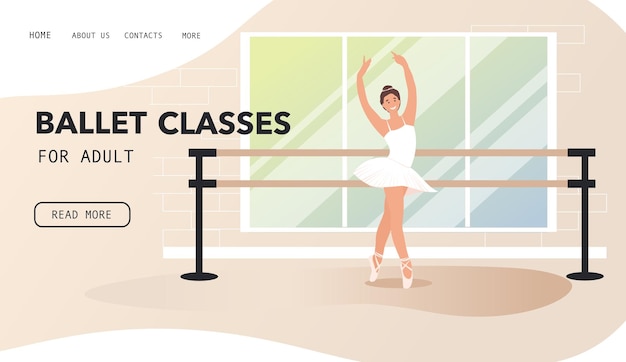 Ballerina in white silk dress and pointe shoes, classic ballet dancer landing page template