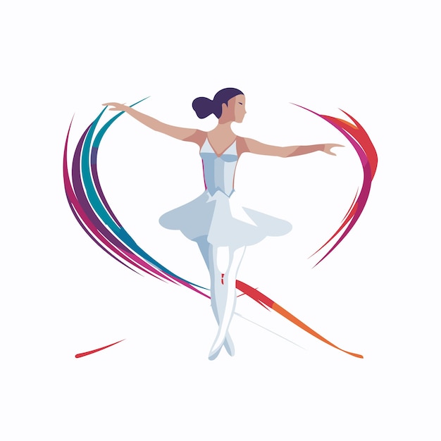 Vector ballerina in a white tutu ballerina dancing vector illustration