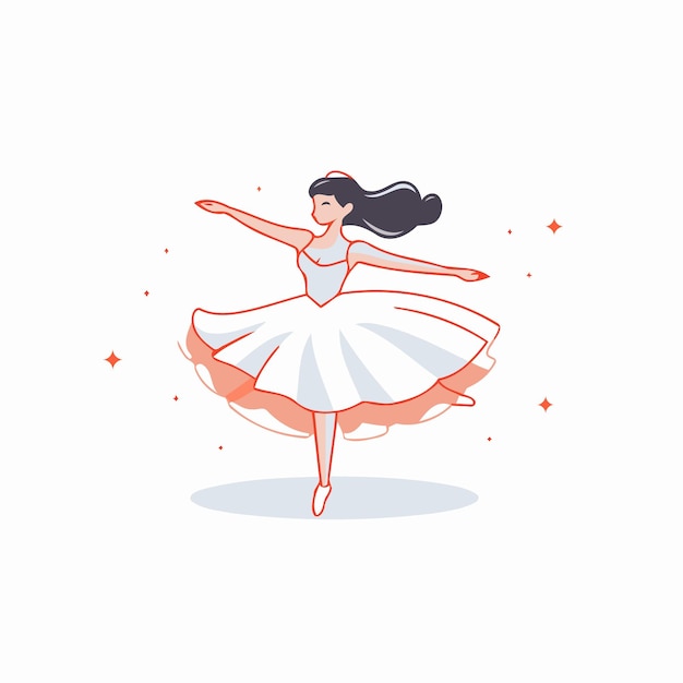 Vector ballerina in a white tutu dancing vector illustration