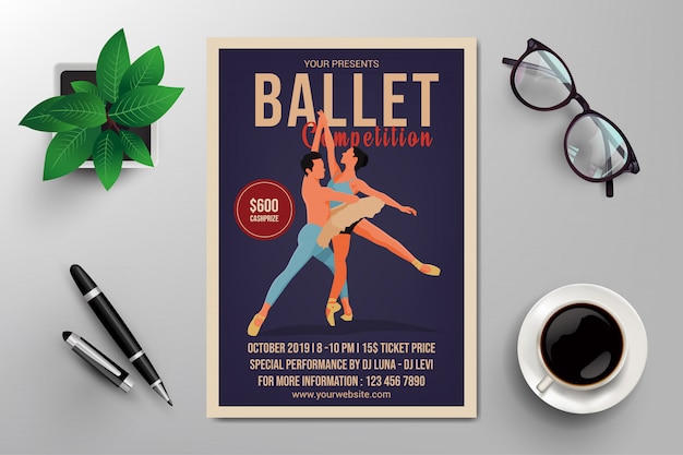 Vector ballet competition flyer template