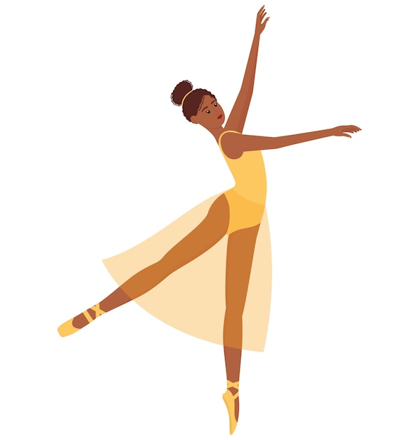 Ballerino di balletto bella ballerina di danza con illustrazione vettoriale di tonalità della pelle scura