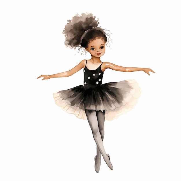 Vector ballet dancer black girl with an afro hair watercolor white background