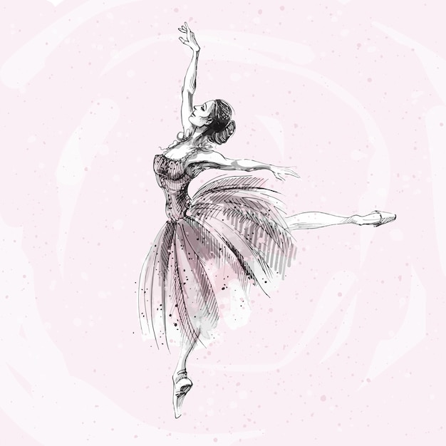 벡터 발레 댄서 잉크와 러시아 발레리나의 수채화 그림 춤추는 소녀 고전 발레