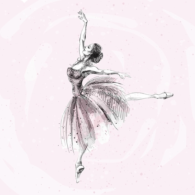 Vettore illustrazione dell'inchiostro e dell'acquerello del ballerino di balletto della ballerina russa danza classica della ragazza del balletto