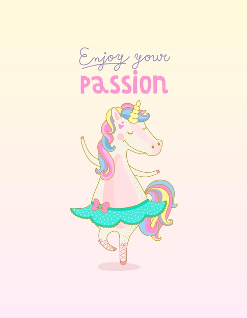 Ballerino di balletto unicorno goditi la tua passione illustrazione vettoriale carino