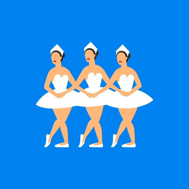 Vector ballet dancers three ballerinas dancing swan lake