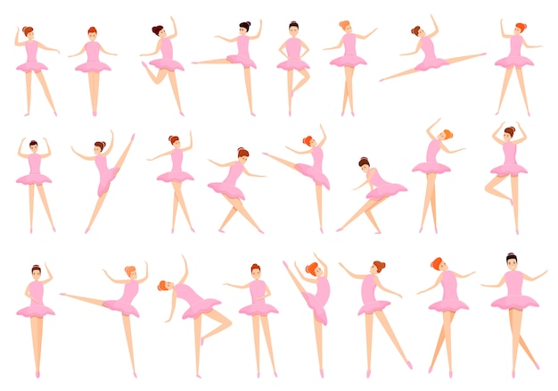 Ballet icons set, cartoon style