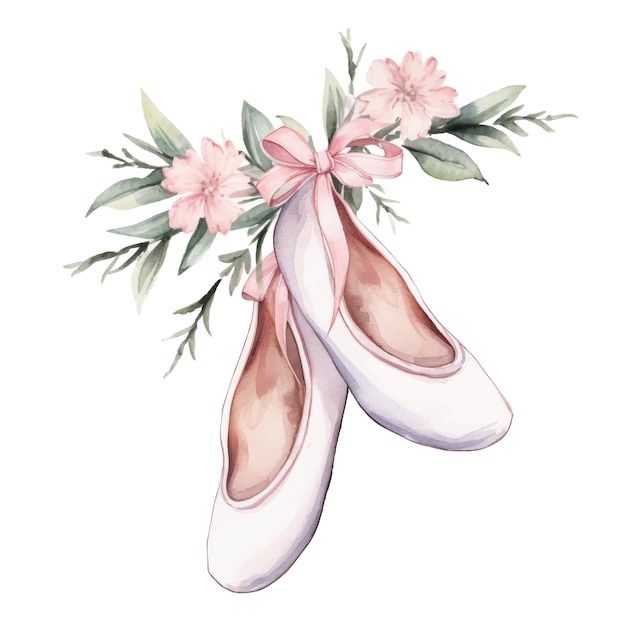 Vector ballet slippers bloemenontwerp aquarel illustratie