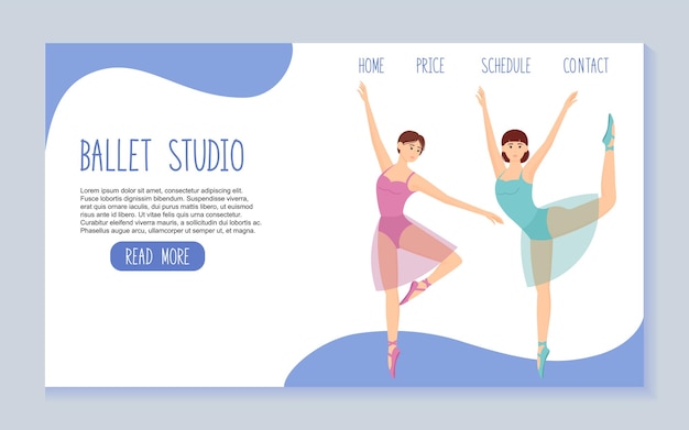 Ballet studio landing page template Dance school vector illustration