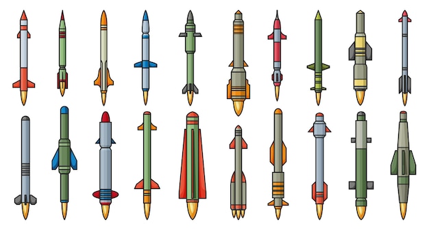 Icona del set di colori del vettore del missile balistico illustrazione del vettore razzo militare su sfondo bianco icone del set di colore isolate del missile balistico