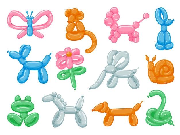 Ballon dieren cartoon ronde speelgoed dieren schattig partij decoratie verschillende slang aap paard hond kleurrijke ballonnen vector kinderen speelgoed huisdier sculptuur set