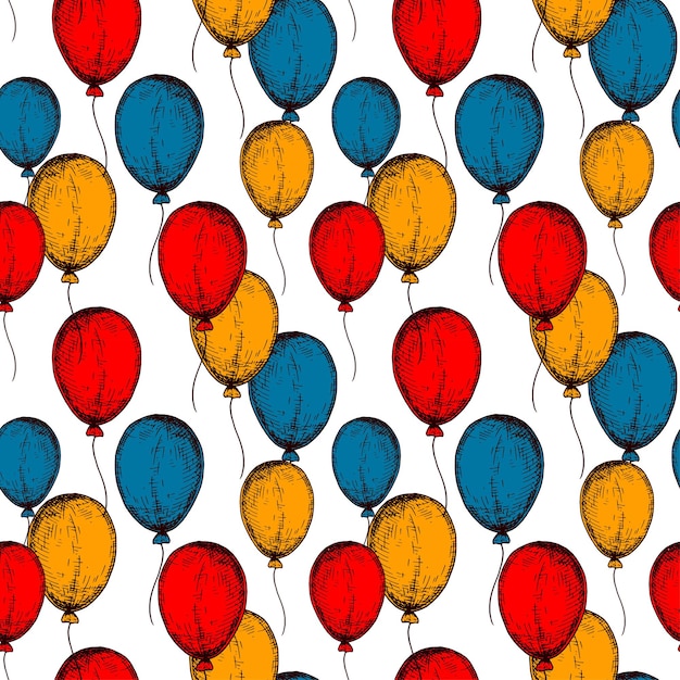 Ballon naadloos patroon Kleurrijke handgetekende achtergrond in schetsstijl