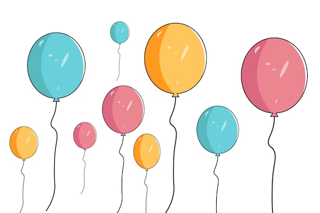 Ballon vliegende vector Groep luchtballonnen die vliegen in cartoon stijl Geschikt voor verjaardagsfeestje verjaardagsvergadering kinderfeestje decoraties viering Prachtig gerangschikt kleurrijke ballon met touw