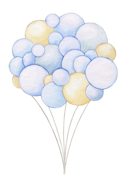 Vector ballonnen blauwe kleur aquarel clipart in cartoon stijl op een geïsoleerde achtergrond