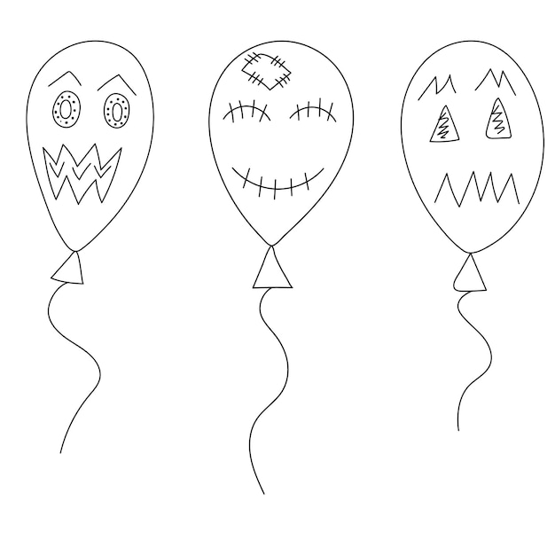 Ballonnen voor halloween doodle schets schets vector geïsoleerd