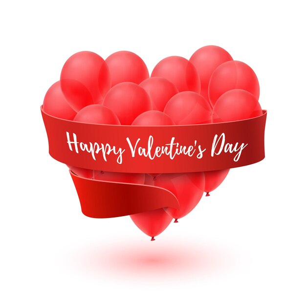 Ballons in form of heart with red ribbon isolated on white