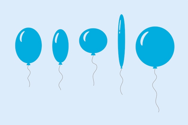 Balloon in cartoon style Bunch of balloons for birthday and partyFlying ballon with ropeBlue ball