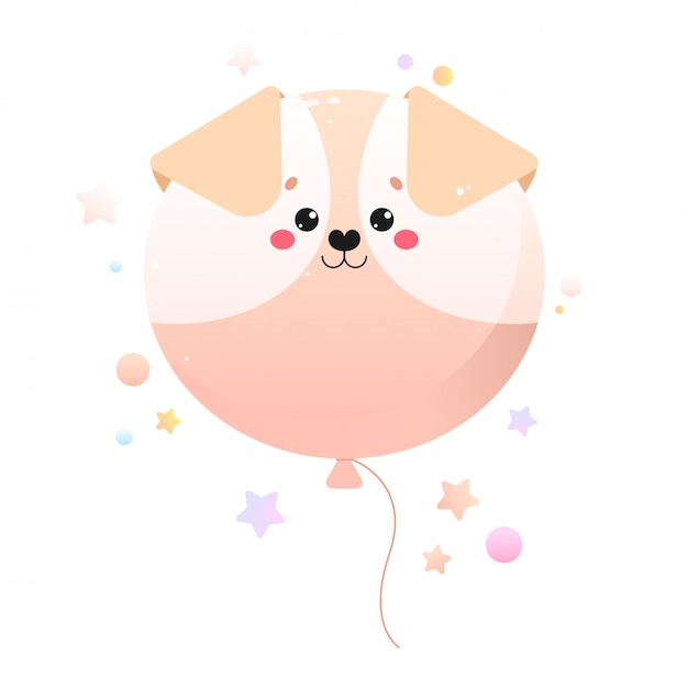 Palloncino simpatico cane kawaii. animale isolato