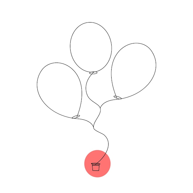 Balloon decoration Continuous single line outline vector art drawing and illustration