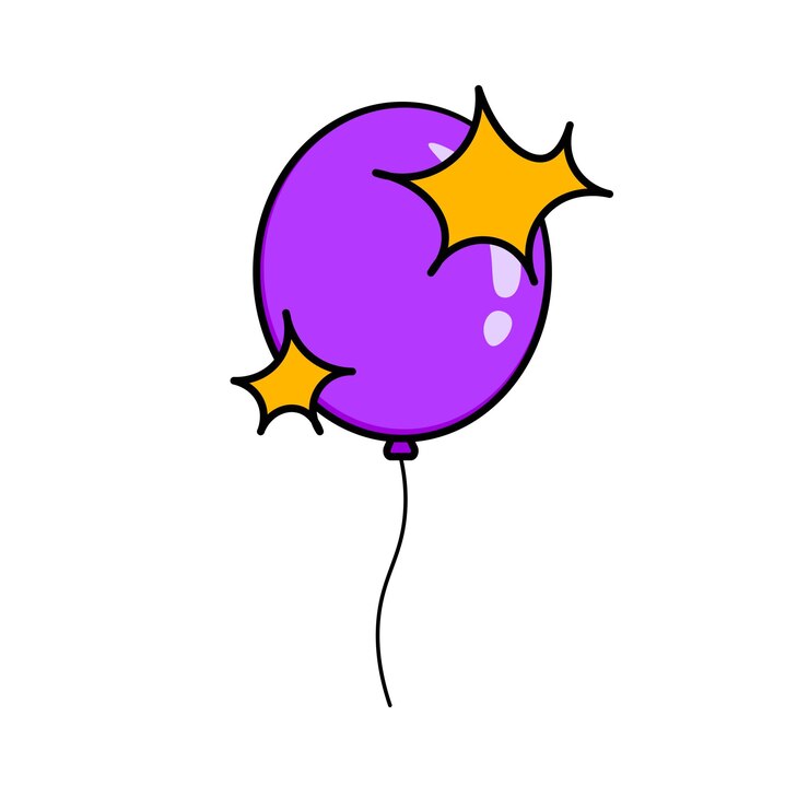 Balloon icon with stars Flat purple balloon on a rope inflatable ball with stars Vector icon