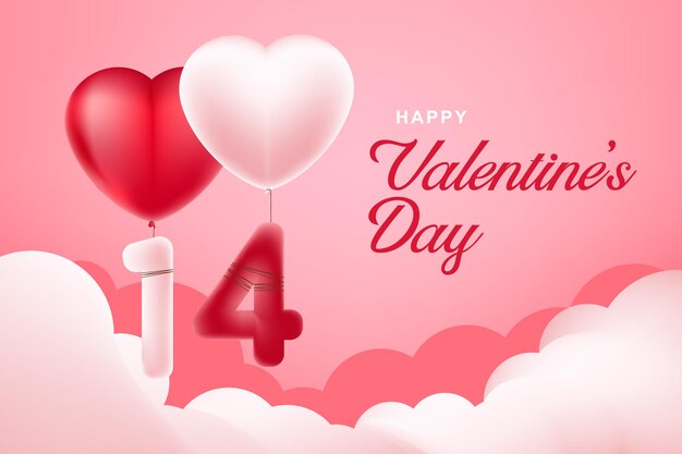 balloon Love  with fourteen. Valentine's day background