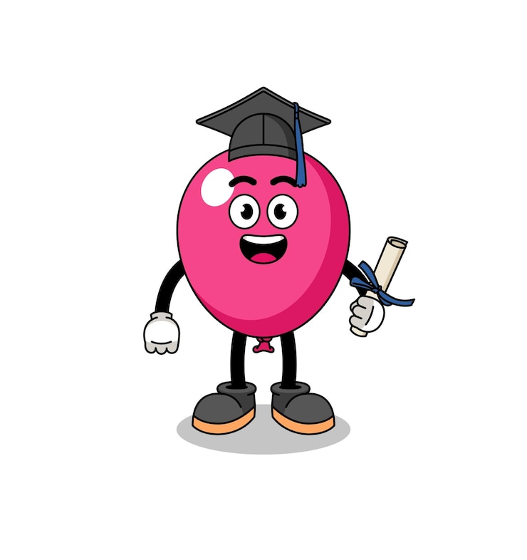Vector 卒業ポーズのキャラクターデザインのバルーンマスコット