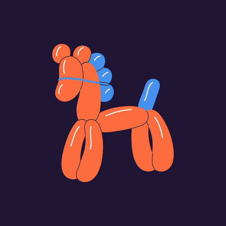 Vector balloon modelling twisting for birthday party decoration childish inflatable rubber toy of horse children helium figure with animal shape kids event decor flat isolated vector illustration