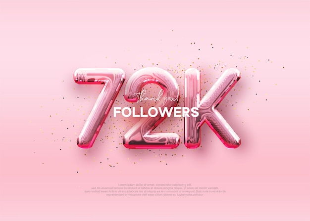 Vector balloon number 72k followers luxury pink design for celebration