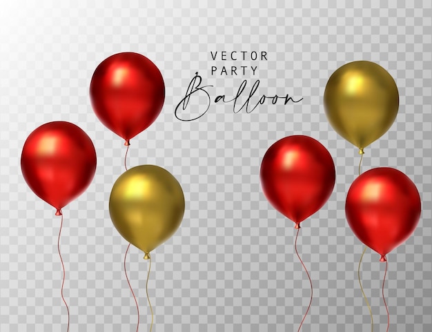 Набор для вечеринки с воздушными шарами изолирован на прозрачном фоне вектор реалистичный