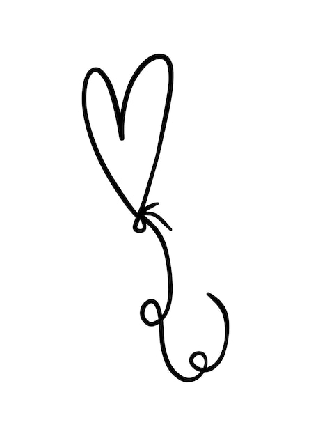 Balloon on a rope in the shape of a heart symbol of love gift interior decor doodle linear cartoon