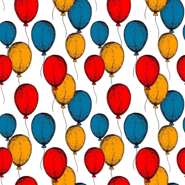 Balloon seamless pattern Colorful hand drawn background in sketch style