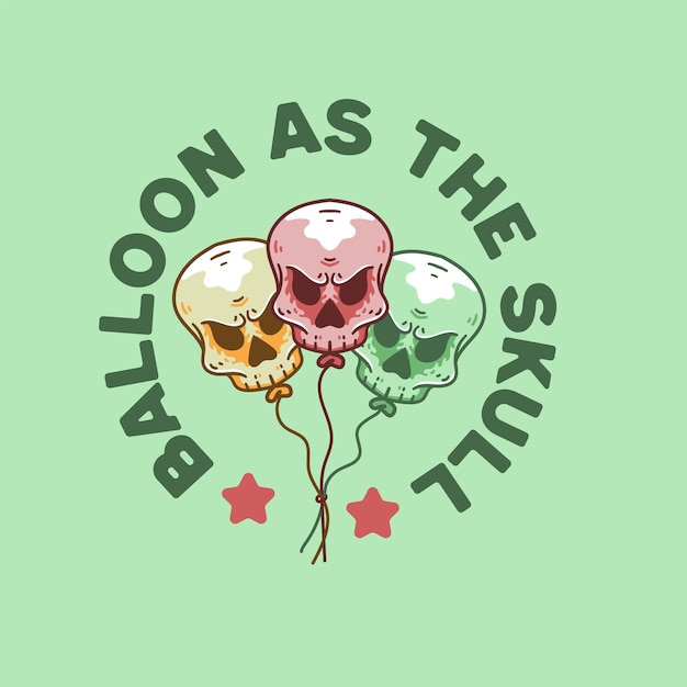 Balloon skull illustration retro style for t-shirt