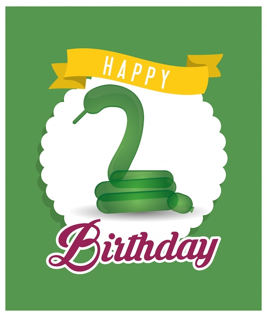 풍선 뱀 리본 생일 축하 카드 녹색
