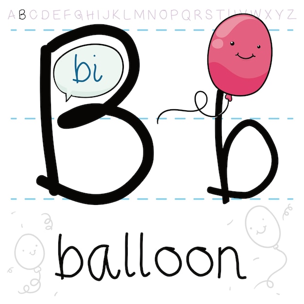 Vector balloon taking its grammar lesson learning the letter 'b' and its pronunciation in english alphabet