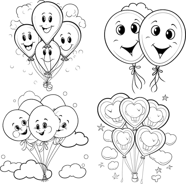 Balloon Vector Black And White Coloring Page