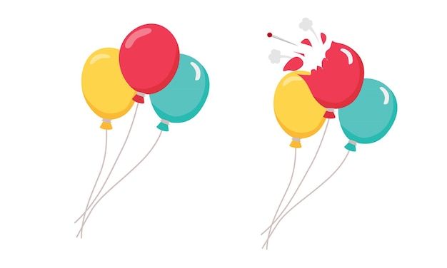 Balloon vector and popped balloon vector isolated on white background popped balloon clip art flat