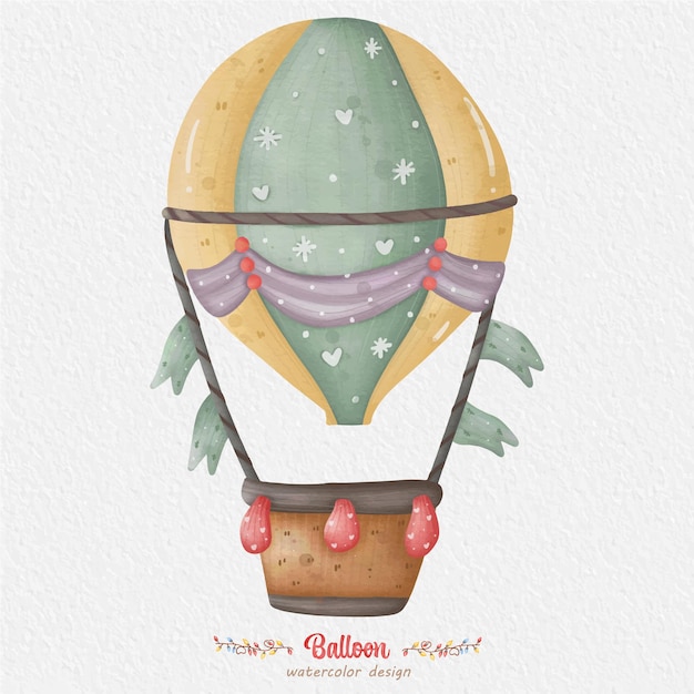 Balloon watercolor illustration, with paper background. for design, prints, fabric or background