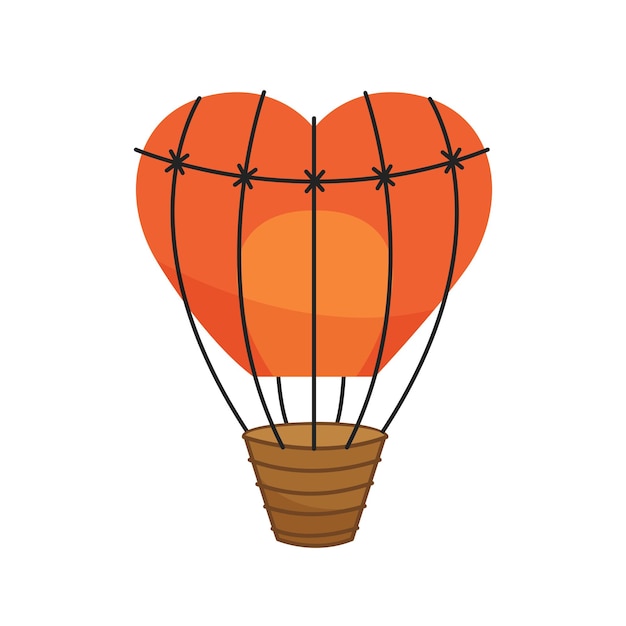 Vector balloon with a basket. balloon in the form of a heart. romantic illustration.