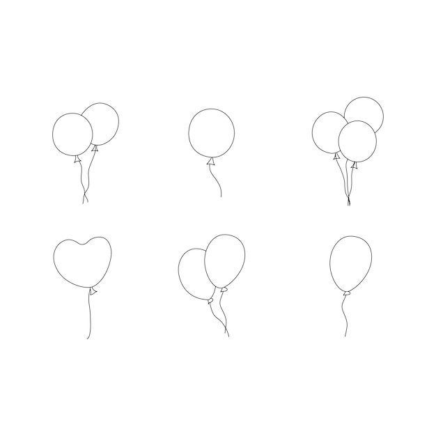 Vector balloons for birthday and party. flying balloon with rope. balloon set in flat style.
