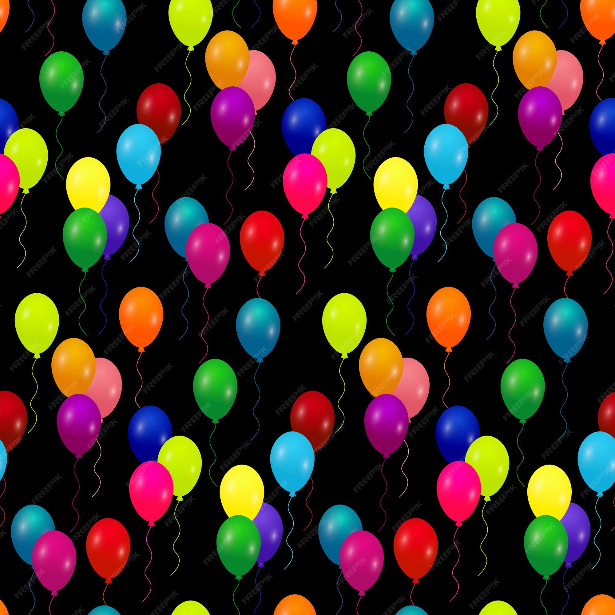 Premium Vector | Balloons on black vector holiday seamless pattern  multicolored party balloons background