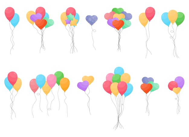 Balloons bunch in cartoon style vector illustration isolated on white