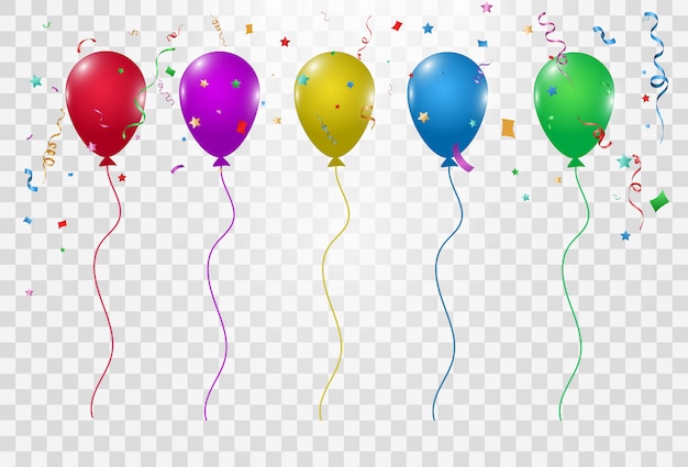 Vector balloons of different colors on a transparent background.