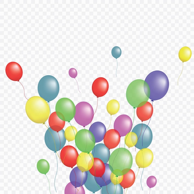 Gruppo di palloncini isolato disegno grafico vettoriale. sfondo biglietto di auguri. palloncini volanti colorati elio isolati su sfondo trasparente mazzo, gruppo di oggetti di arredamento per feste.