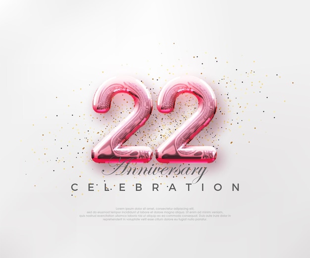Vettore balloni numero 22 con numeri rossi su uno sfondo rosa brillante vettore premium per il manifesto di celebrazione