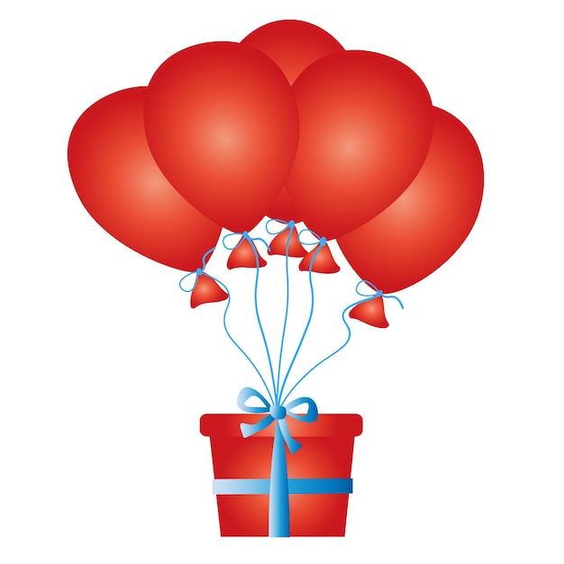 Vector balloons red bright gift in a box fashionable template