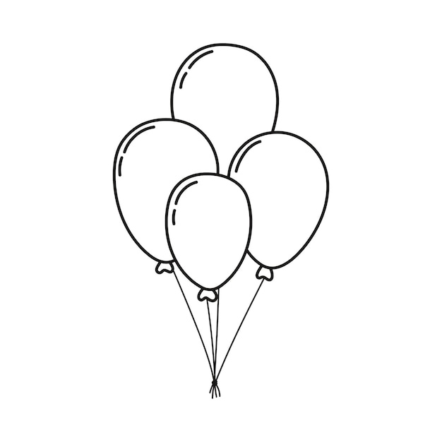 Balloons tied to a rope Design element Hand drawn line art vector illustration isolated