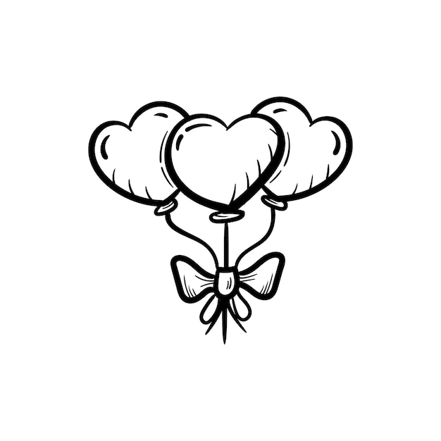 Palloncini matrimonio cuore amore forma decorazione ornamento icona linea disegnata a mano schizzo doodle illustrazione vettoriale