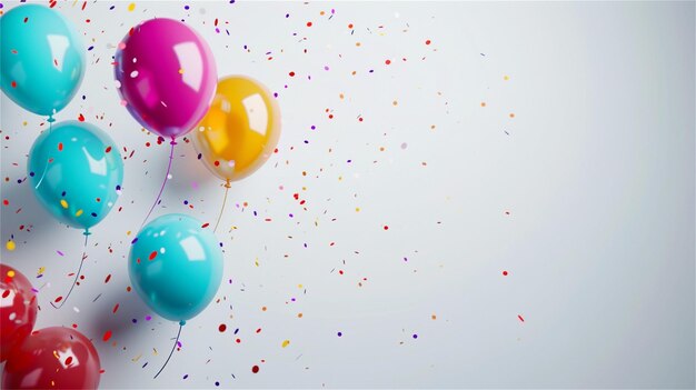 Vector balloons with confetti and streamers in the background