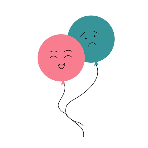 異なる感情を表現する顔を持つ気球のベクトル平面イラスト